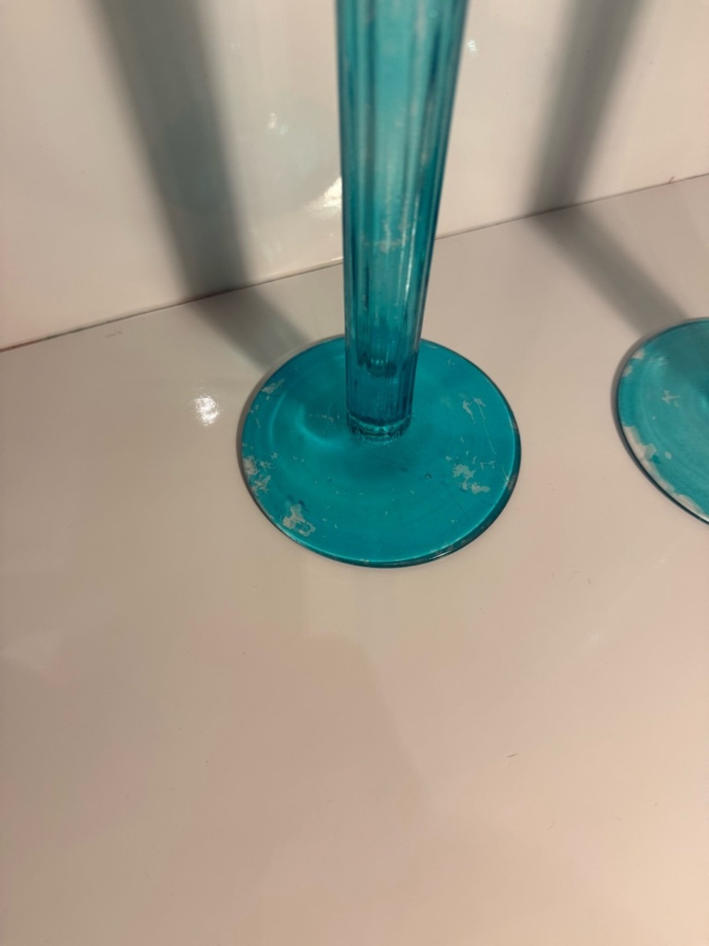 Tall Blue Glass Candle Holders 22” - Picture 2 of 6
